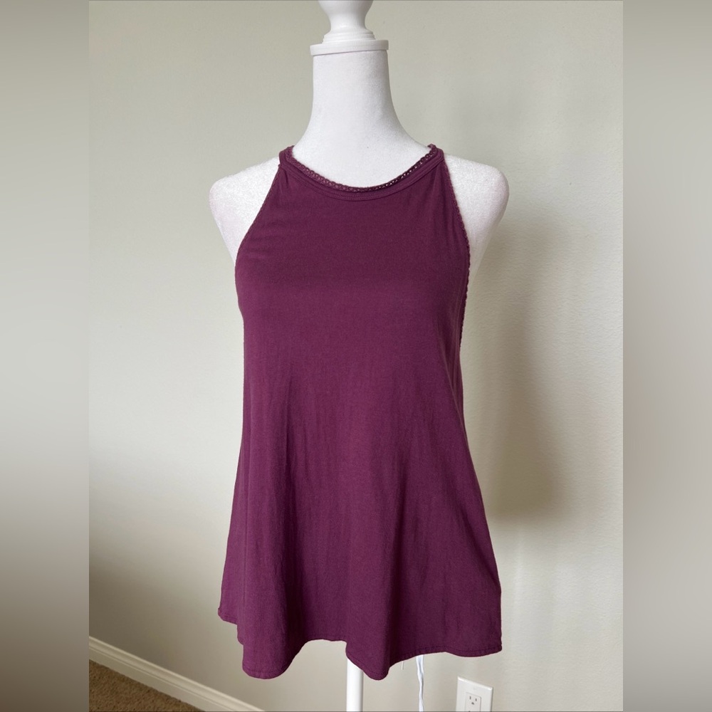 Roxy Eggplant Purple Crochet Lace Back Halter Tank Top Size Small